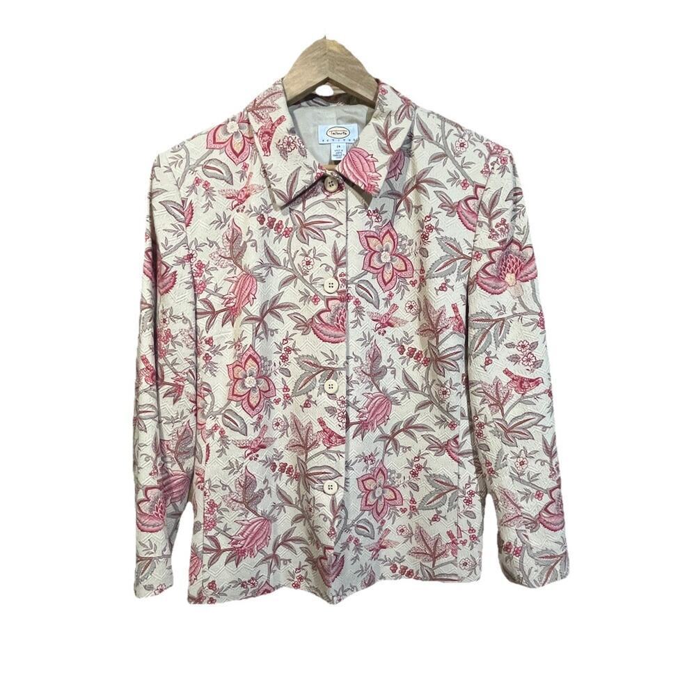 Vintage Talbots Silk Cotton Floral Blazer Sz 14P Textured Mature Cottage Office
